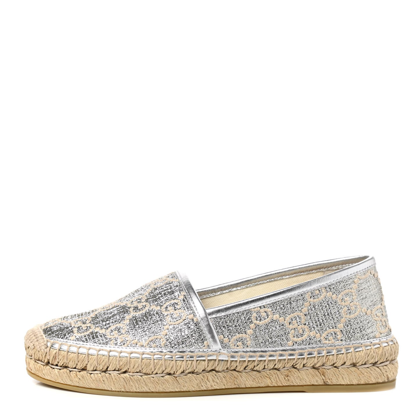 Lame Nappa GG Monogram Espadrilles 35 Silver Beige