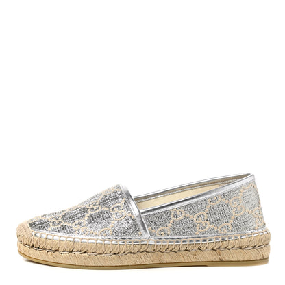 Gucci Lame Nappa GG Monogram Espadrilles 35 Silver Beige 1 of 11