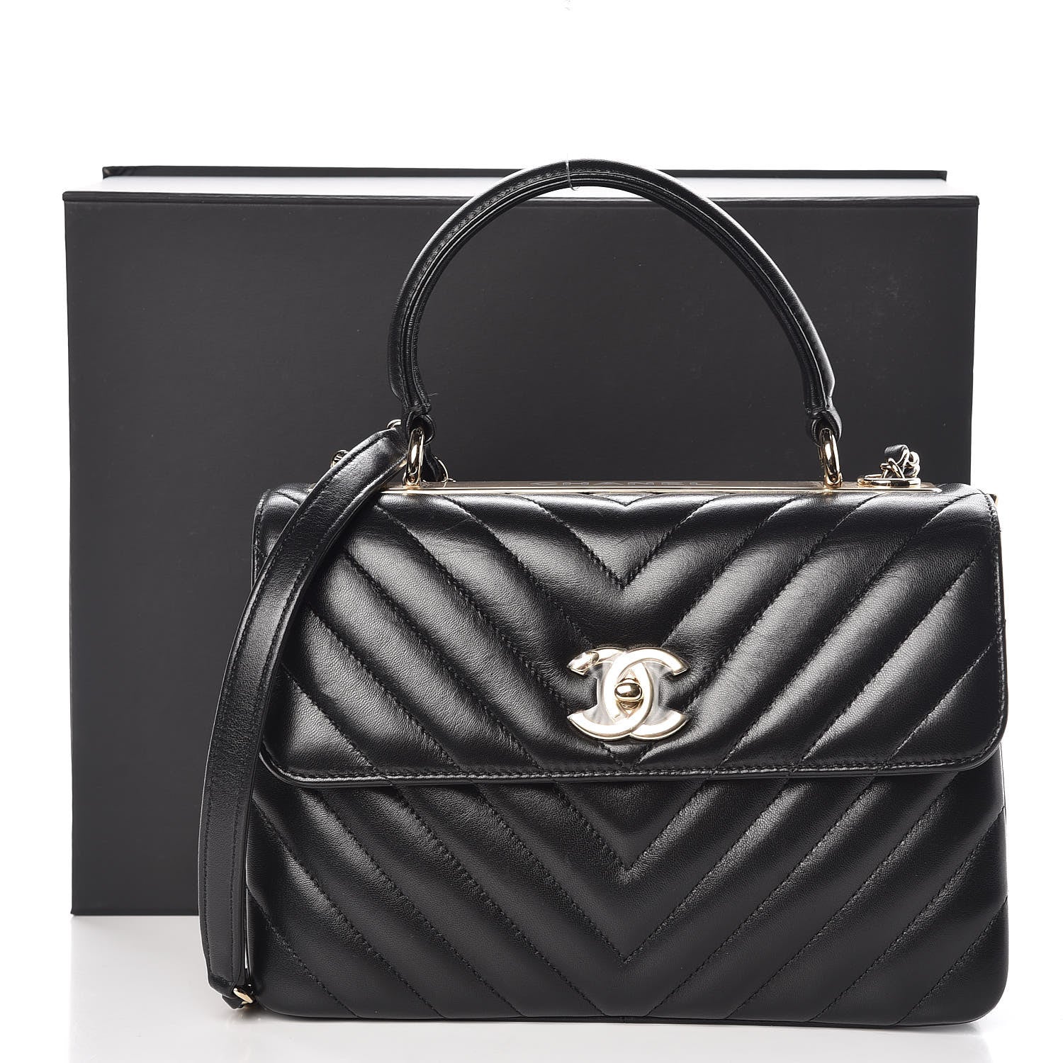 Chanel Lambskin Chevron Quilted Small Trendy CC Dual Handle Flap Bag Black 9 of 9