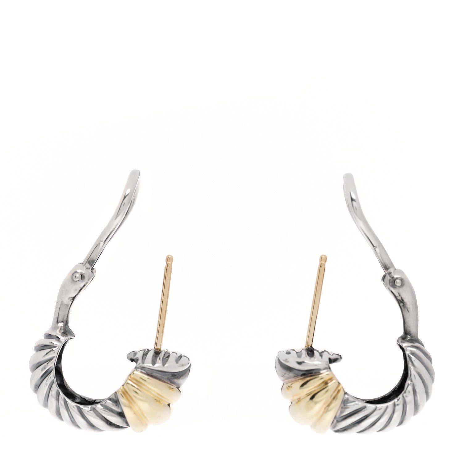 David Yurman Sterling Silver 14K Yellow Gold Thoroughbred Shrimp Earrings 3 of 4