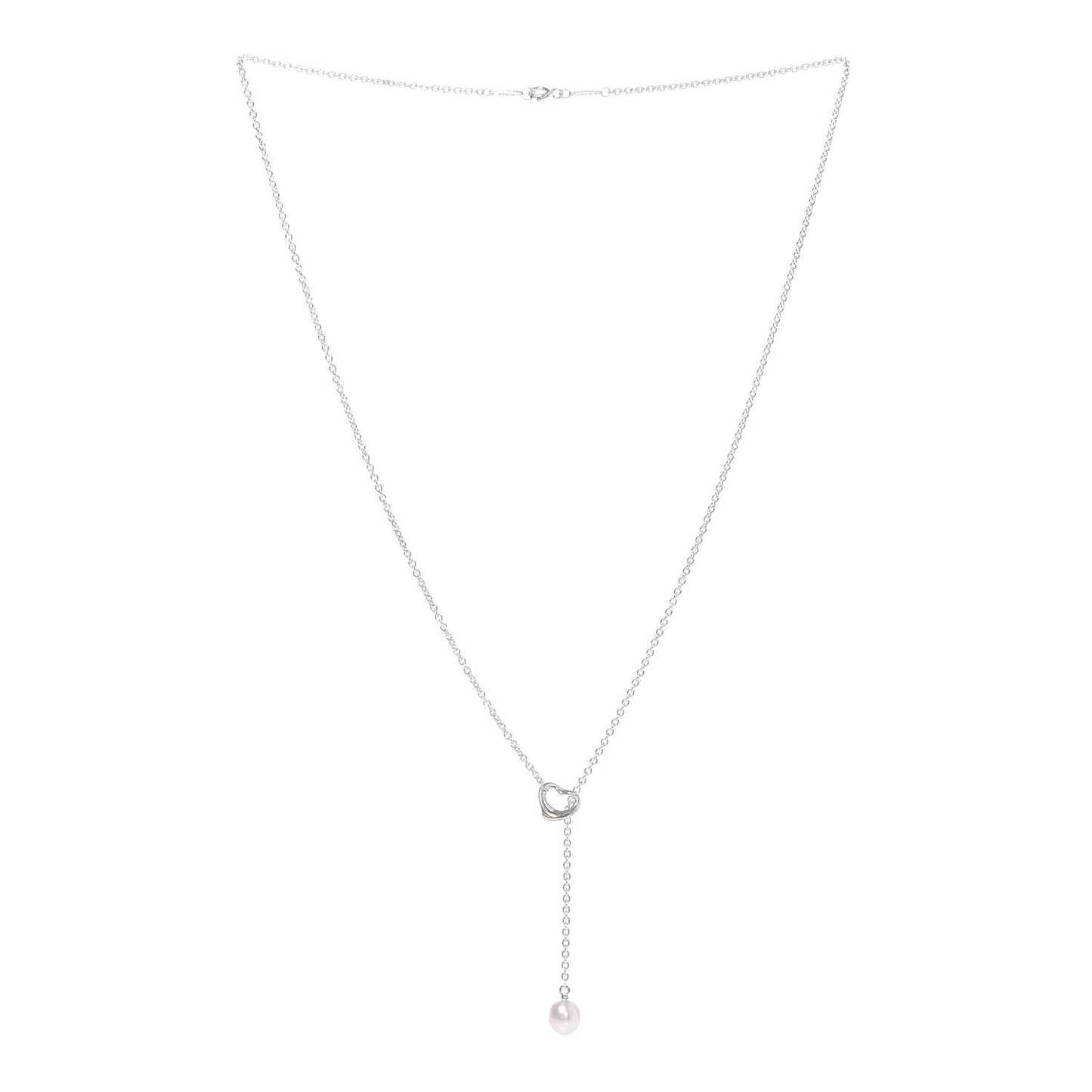 Sterling Silver Pearl 9-9.5mm Elsa Peretti Open Heart Lariat Necklace