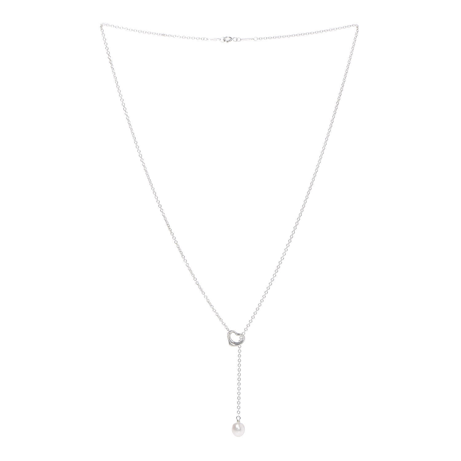 Tiffany Sterling Silver Pearl 9-9.5mm Elsa Peretti Open Heart Lariat Necklace 3 of 6