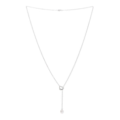 Tiffany Sterling Silver Pearl 9-9.5mm Elsa Peretti Open Heart Lariat Necklace 3 of 6