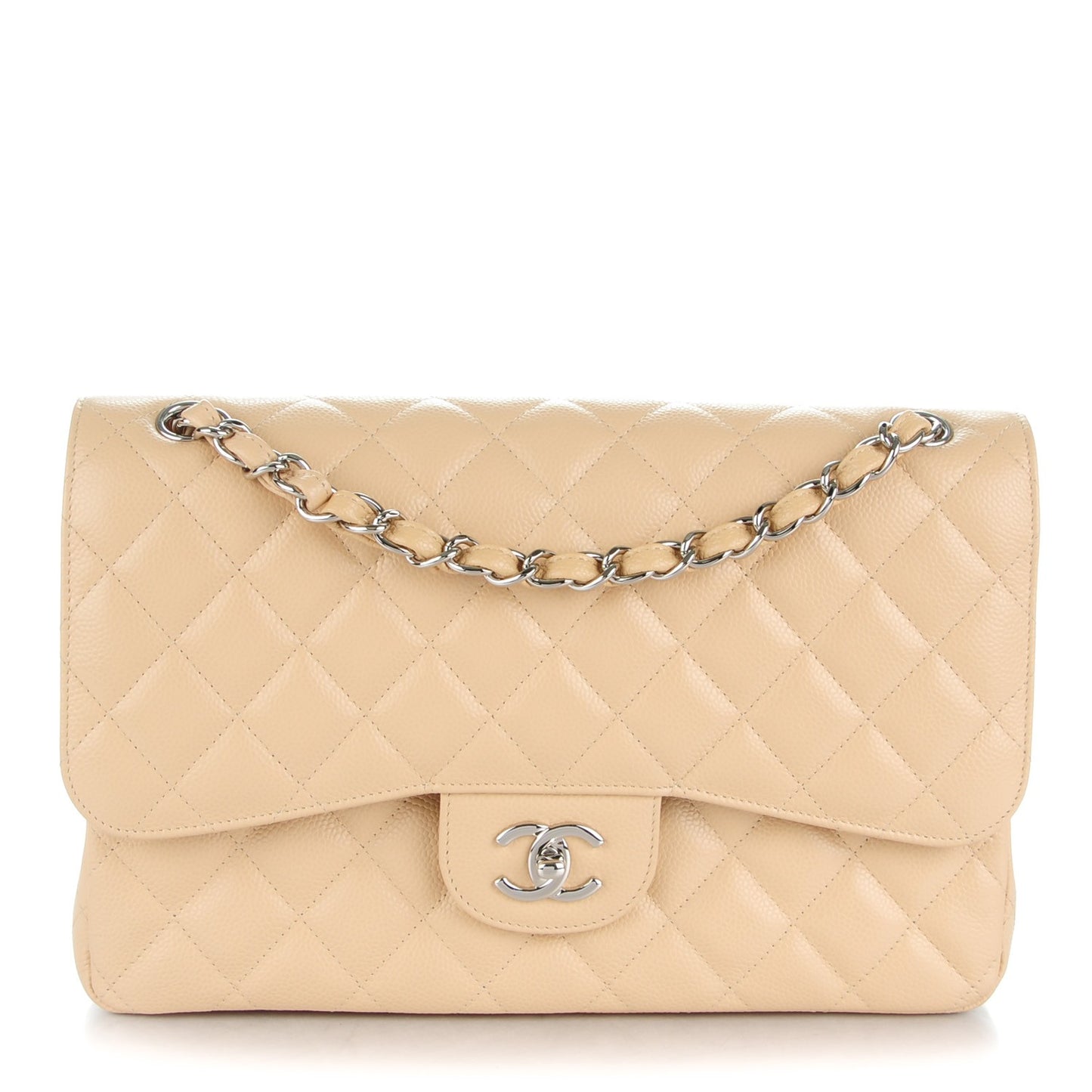 Caviar Quilted Jumbo Double Flap Beige Clair