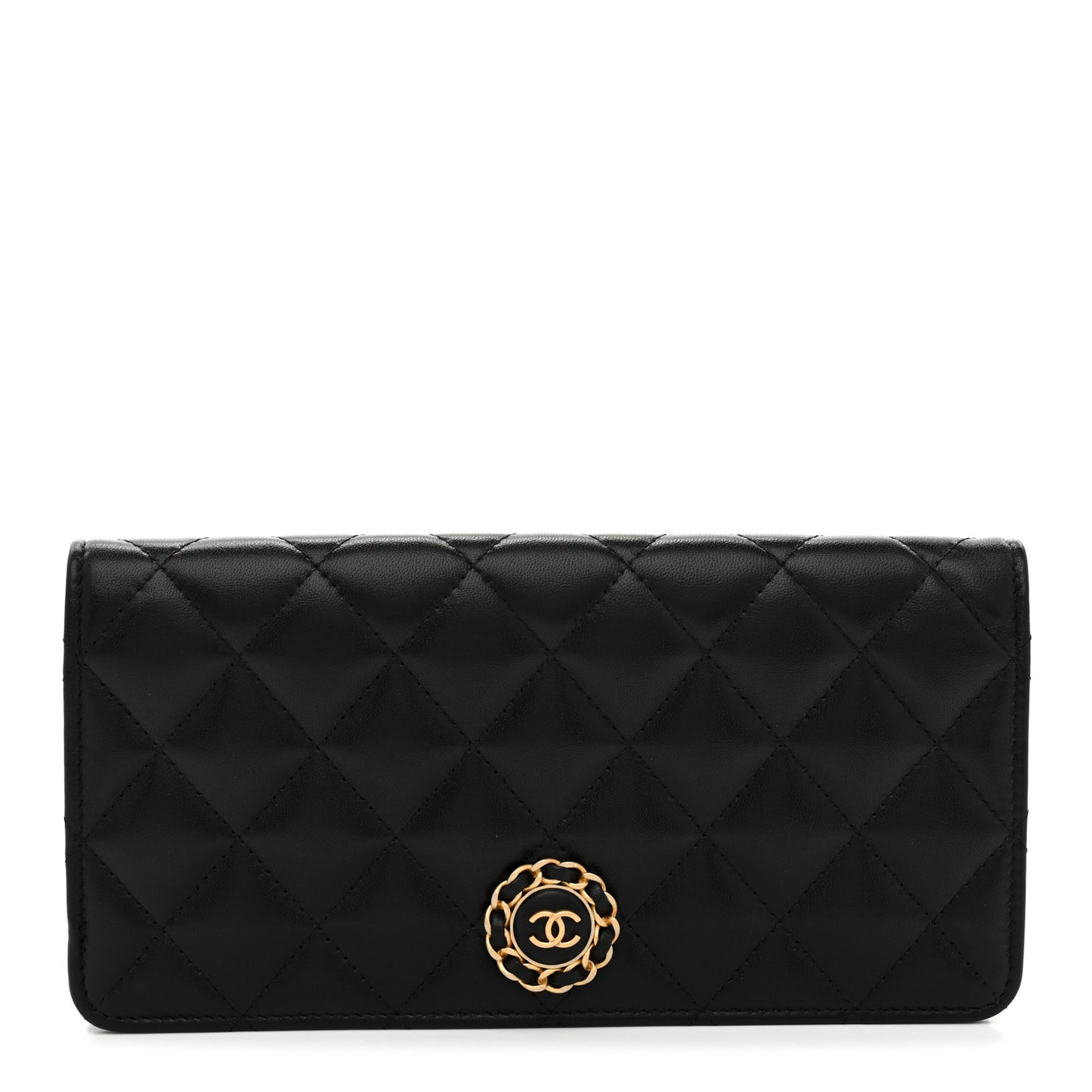 Lambskin Quilted Wallet Clutch Black