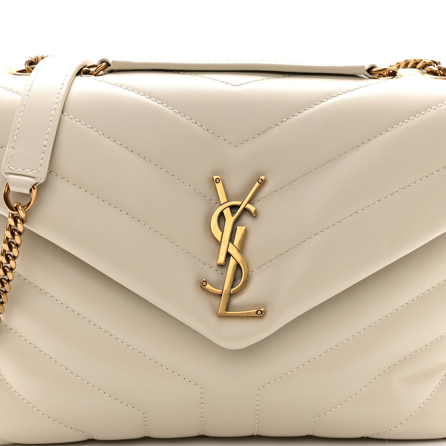 Calfskin Y Quilted Monogram Small Loulou Chain Satchel Crema Soft