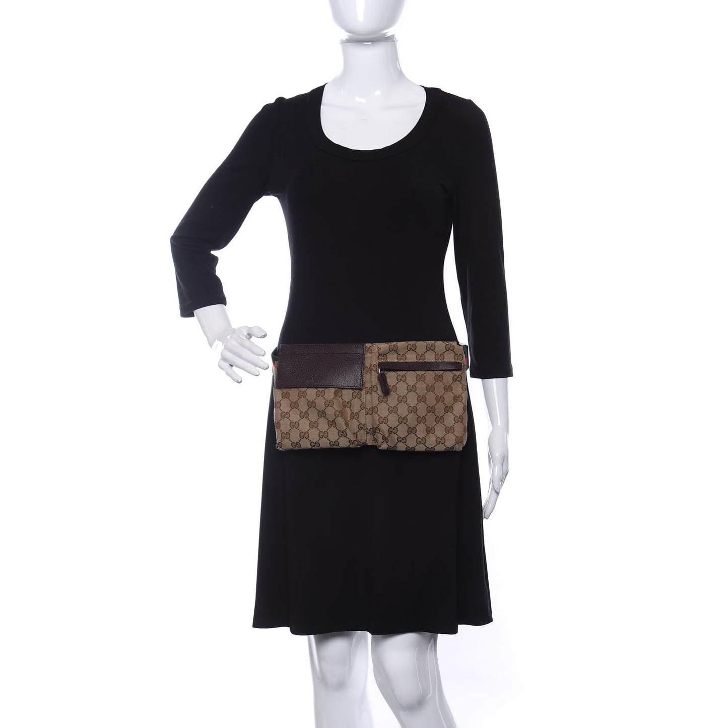 GG Monogram Double Pocket Belt Bag Dark Brown