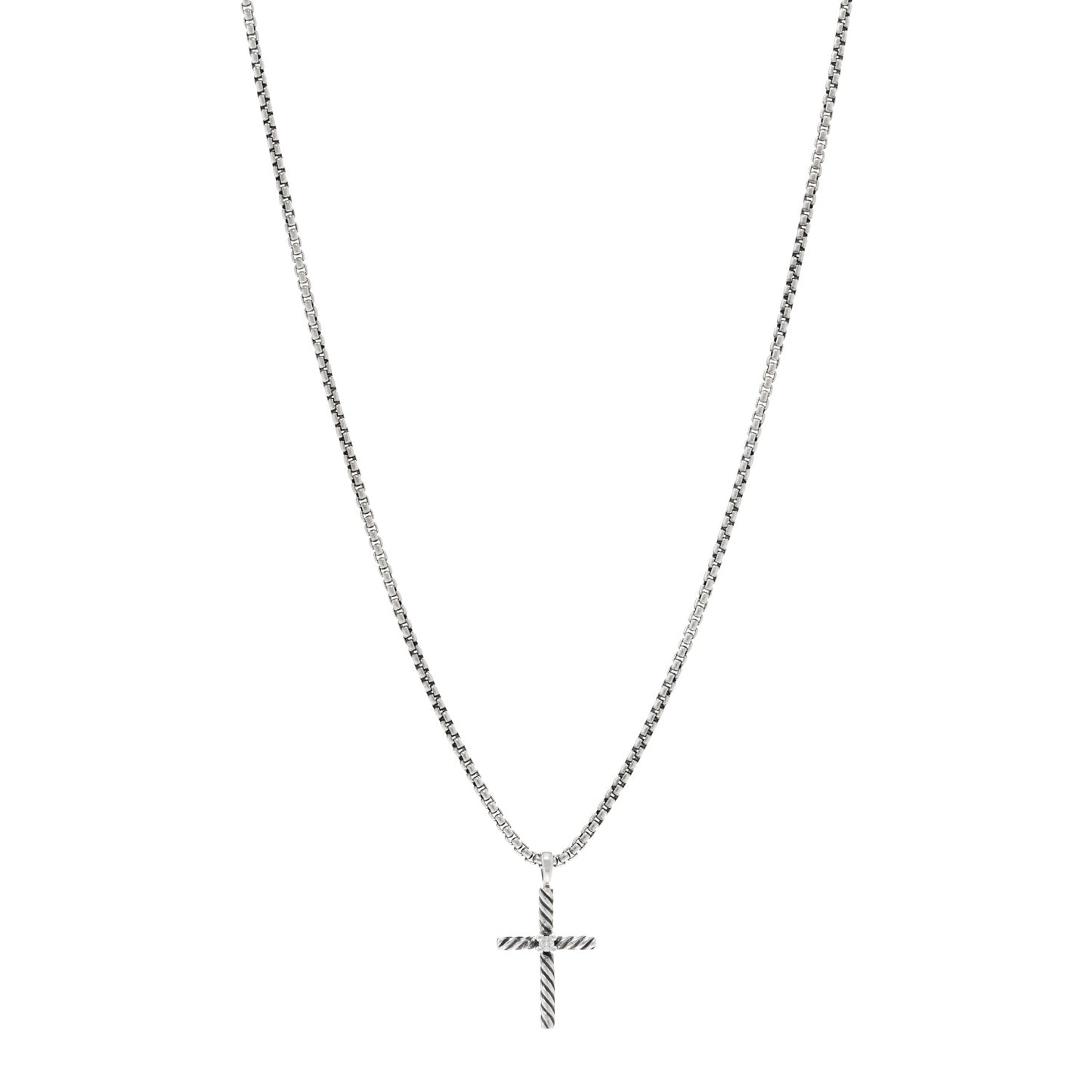 Sterling Silver Diamond Cable Classics Cross Necklace