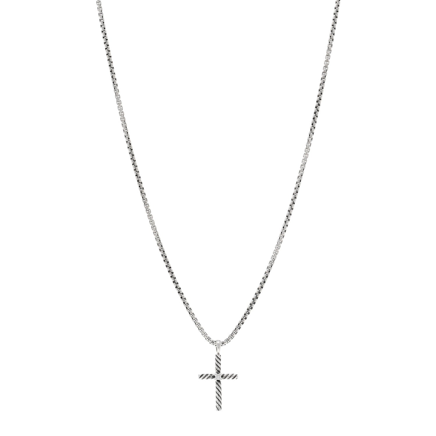 David Yurman Sterling Silver Diamond Cable Classics Cross Necklace 1 of 4
