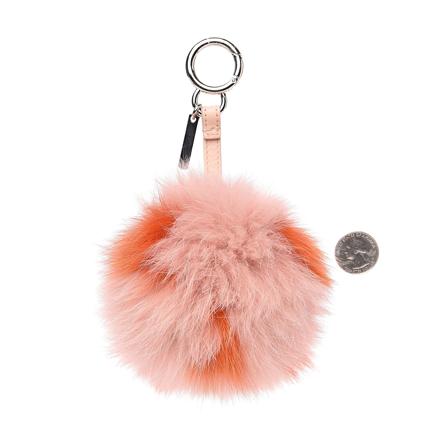 Fox Fur Polka Dot Pom Pom Bag Charm Light Pink Orange