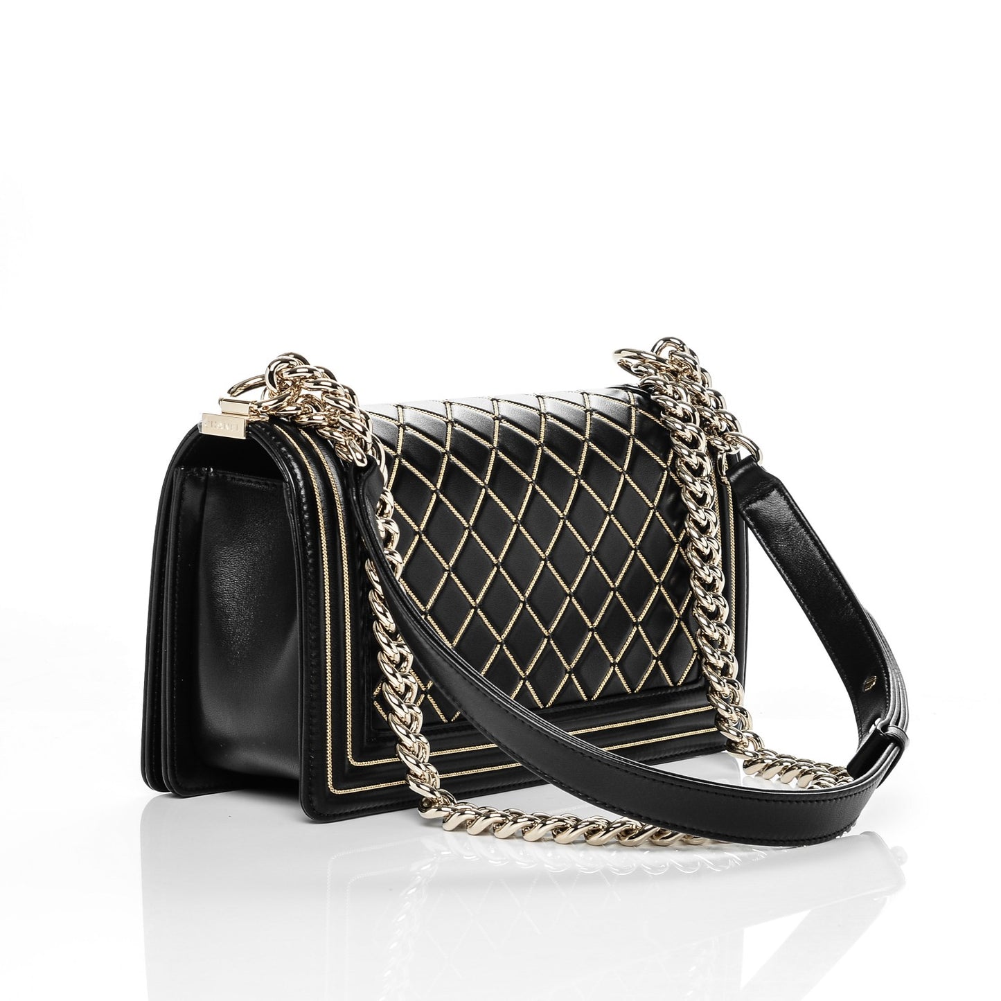 Lambskin Chain Quilted Medium Boy Flap Black