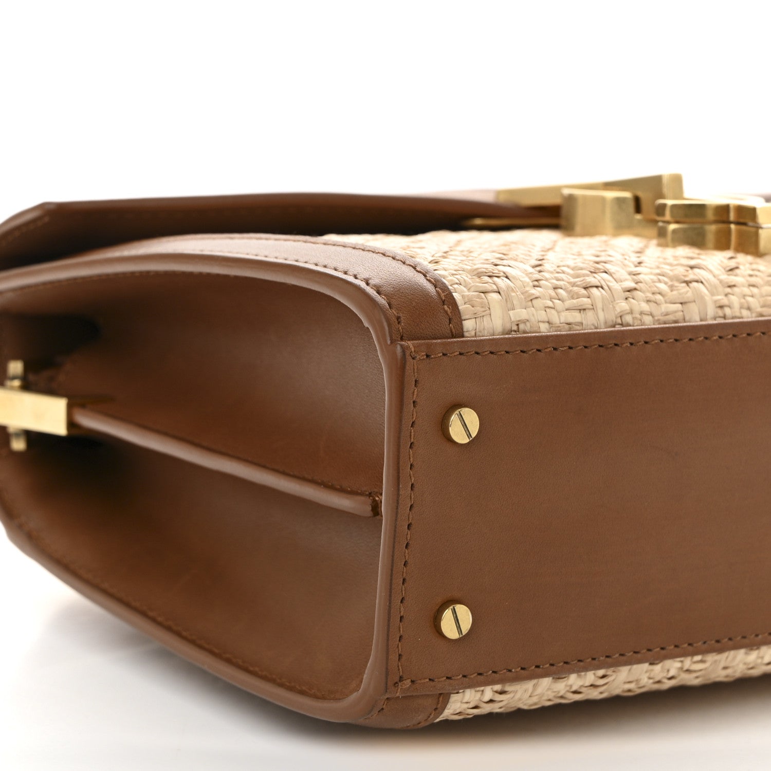 Saint Laurent Raffia Calfskin Mini Classic Monogram Cassandra Top Handle Naturel Brick 9 of 10