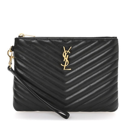 Saint Laurent Calfskin Matelasse Chevron Monogram A5 Wristlet Black 1 of 7