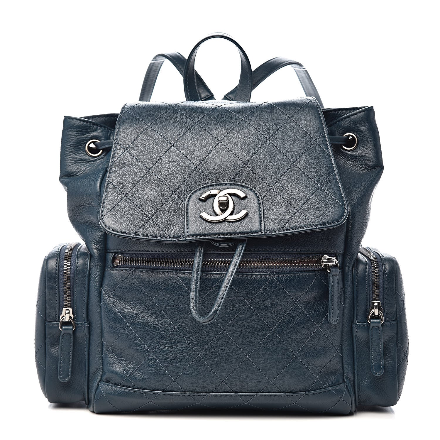Chanel Grained Calfskin Stitched Pocket Backpack Dark Blue 1 of 12