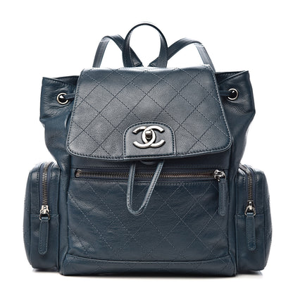 Chanel Grained Calfskin Stitched Pocket Backpack Dark Blue 1 of 12