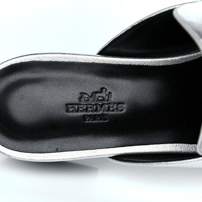 Hermes Metallic Nappa Trocadero Mule 37.5 Gris Argento 7 of 16