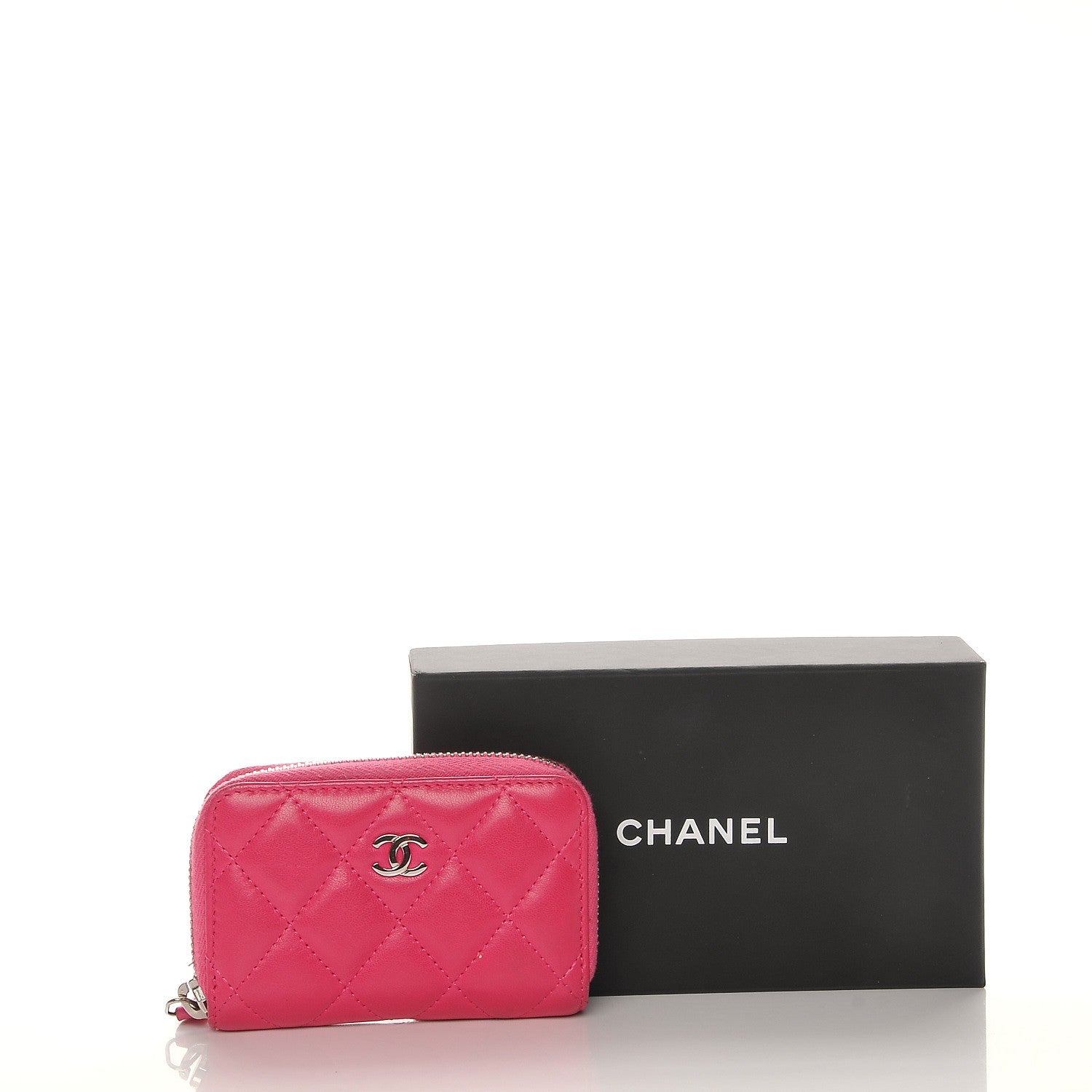 Chanel Lambskin Quilted Zip Around Coin Purse Wallet Fuchsia 8 of 8