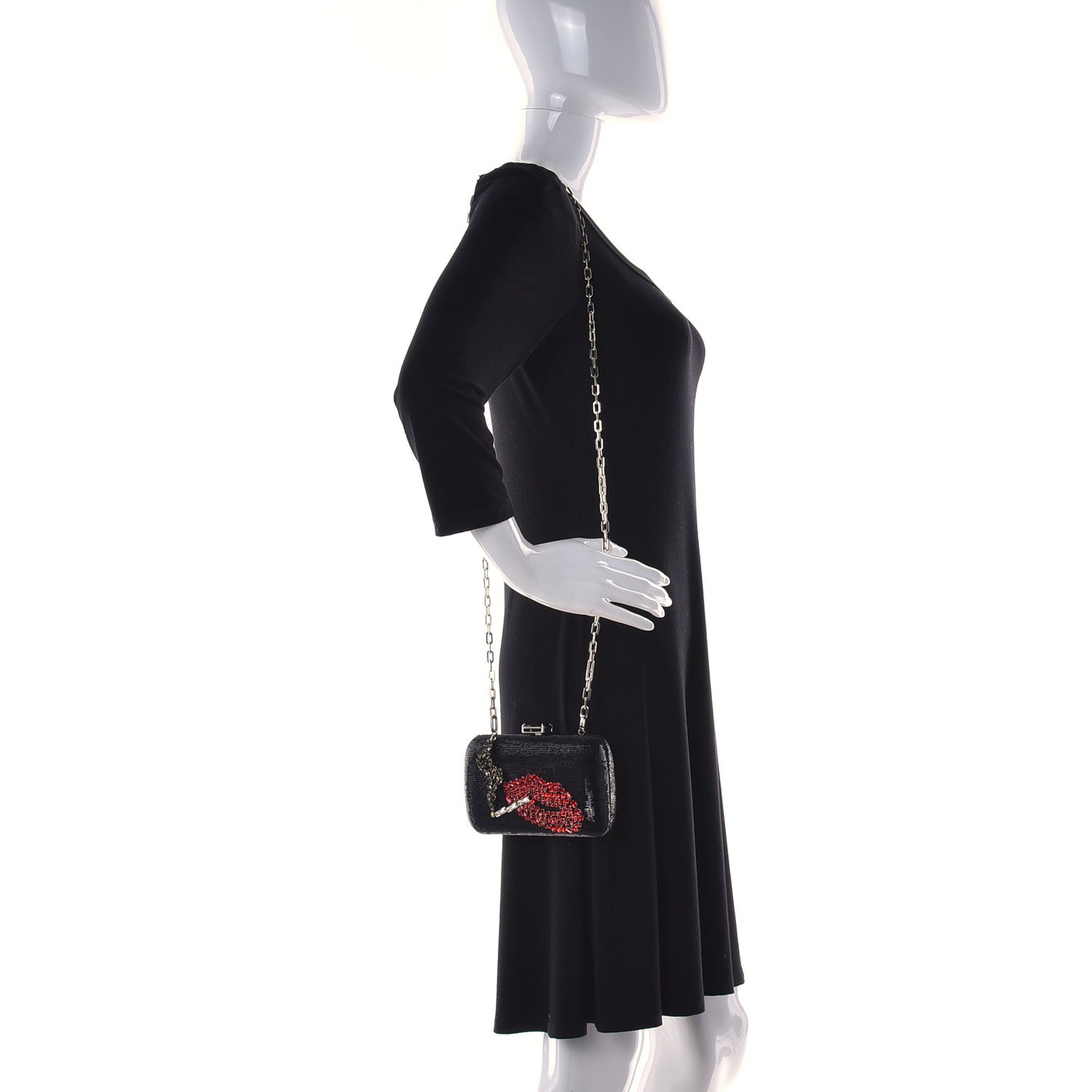 Sequin Crystal Cocktail Chain Clutch Black