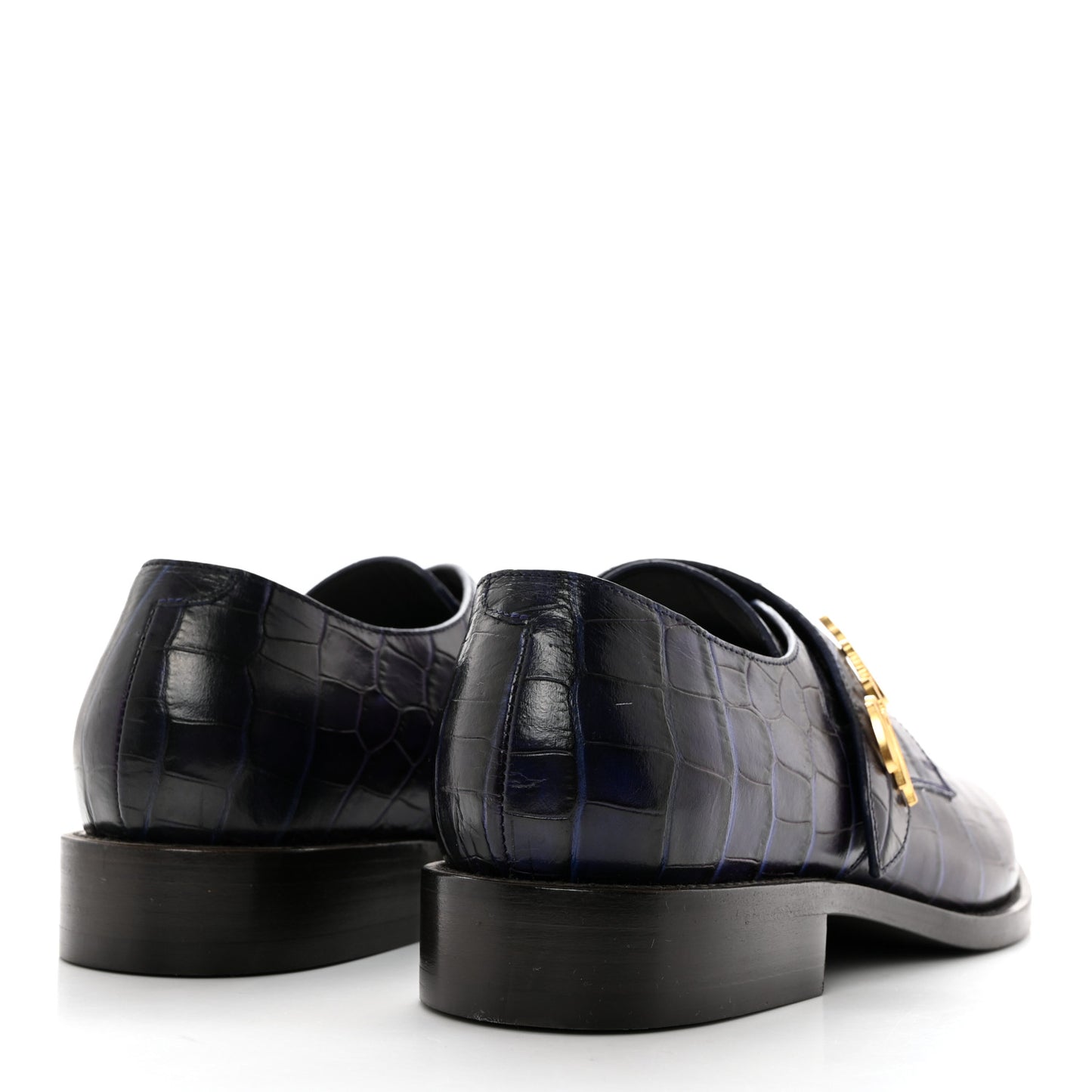 Calfskin Crocodile Embossed Mens Derby Shoes 44 Blue