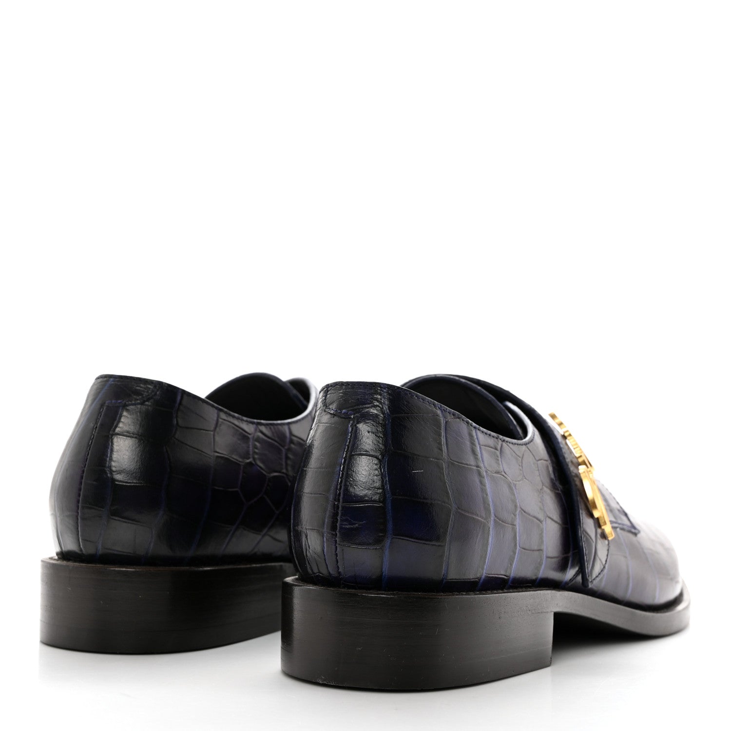 Balenciaga Calfskin Crocodile Embossed Mens Derby Shoes 44 Blue 4 of 7