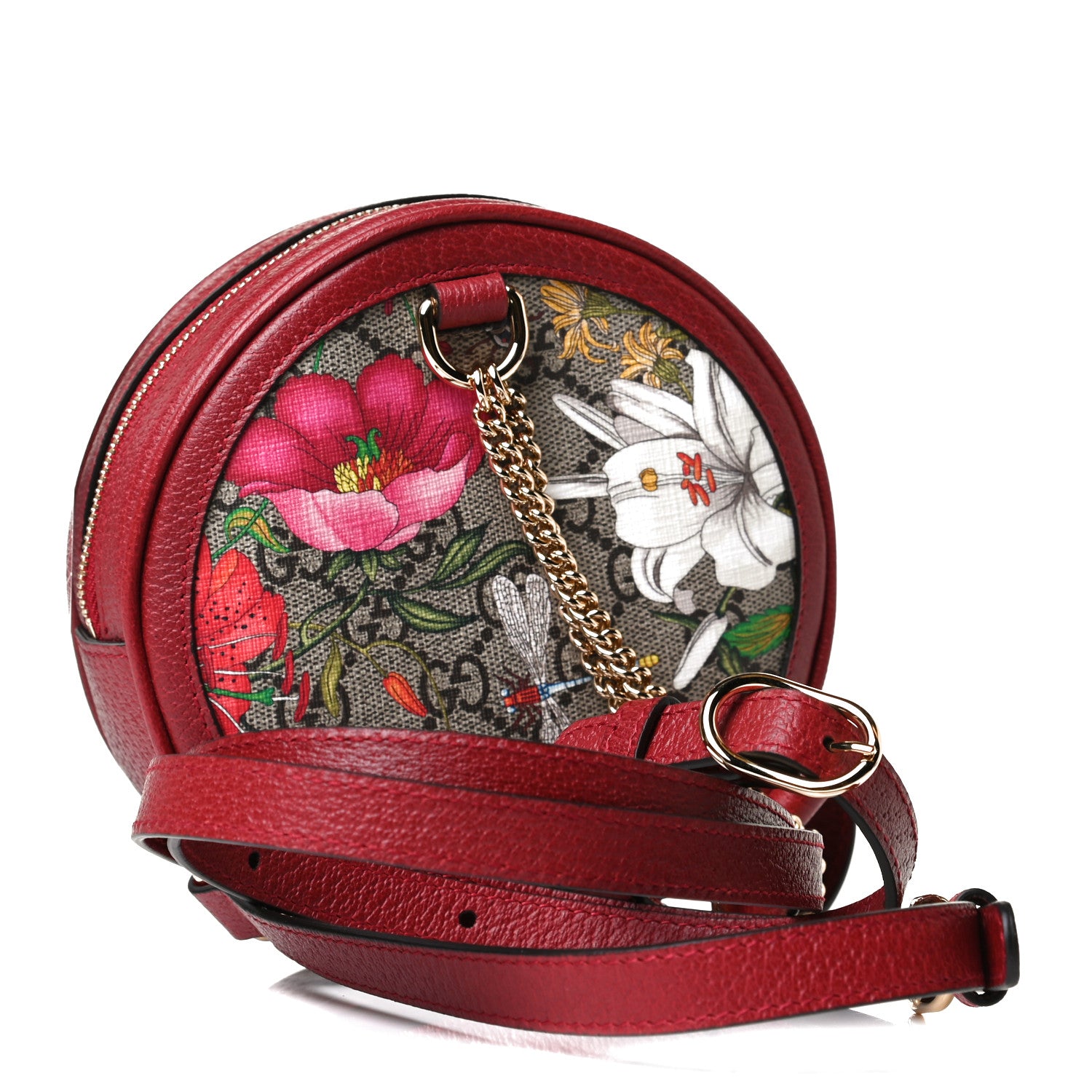 Gucci GG Supreme Monogram Web Flora Mini Ophidia Round Backpack Red 3 of 10