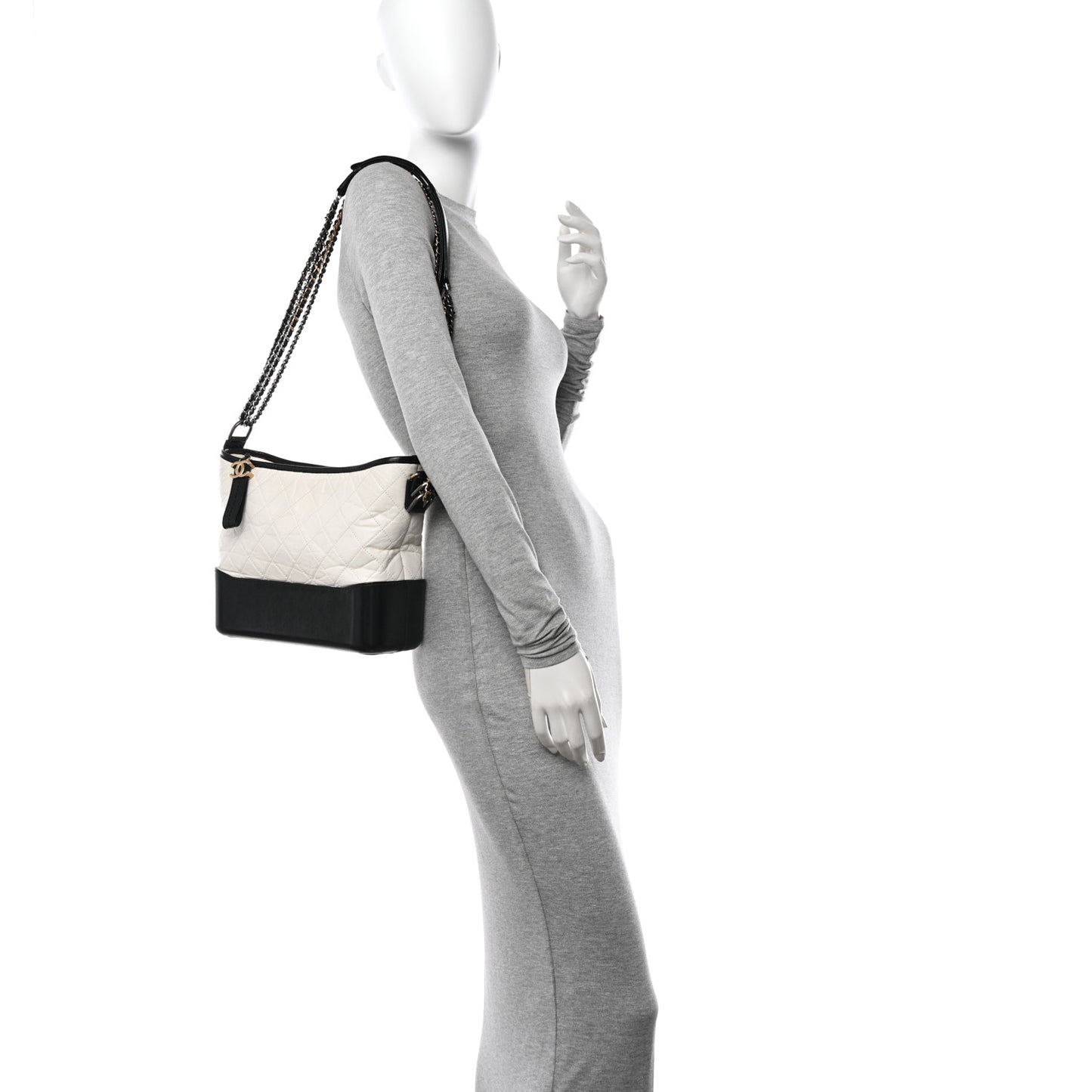 Aged Calfskin Quilted Medium Gabrielle Hobo Black White