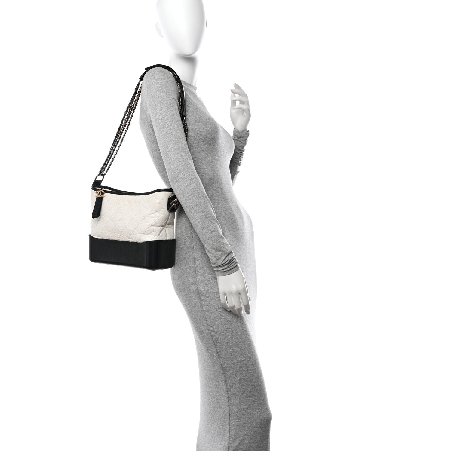 Chanel Aged Calfskin Quilted Medium Gabrielle Hobo Black White 2 of 10