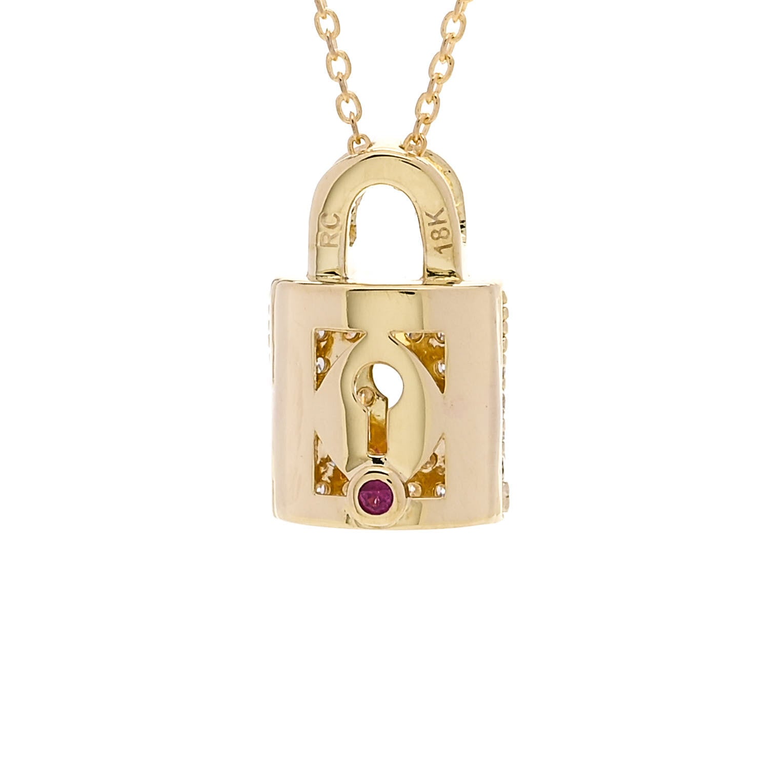 Roberto Coin 18K Yellow Gold Diamond Tiny Treasures Lock Pendant Necklace 4 of 5