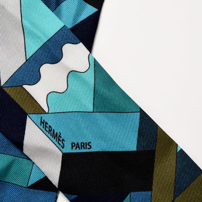 Hermes Silk Perspective Cavaliere Twilly Turquoise Marine Gris 3 of 4