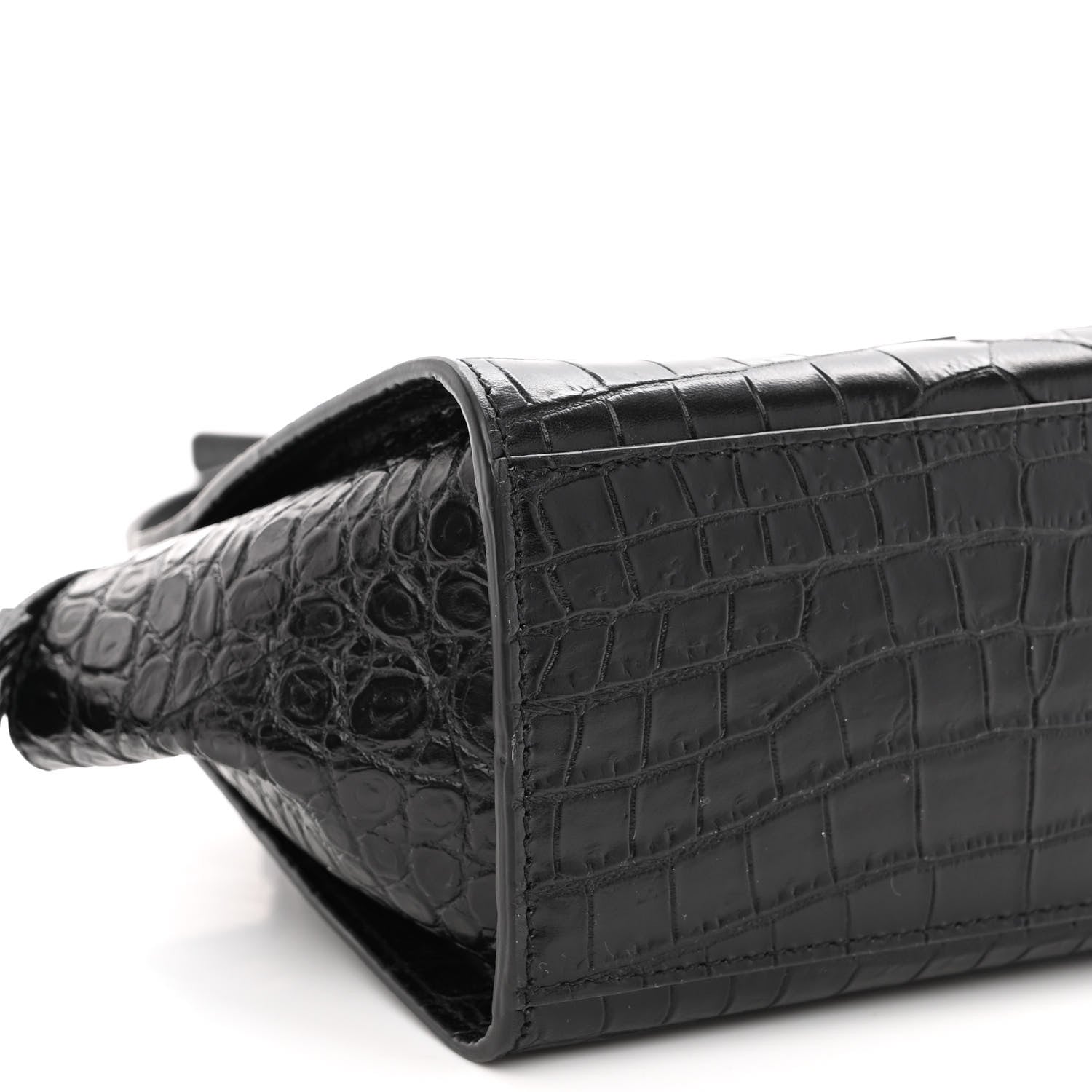 Saint Laurent Calfskin Crocodile Embossed Monogram Toy Cabas Black 8 of 9