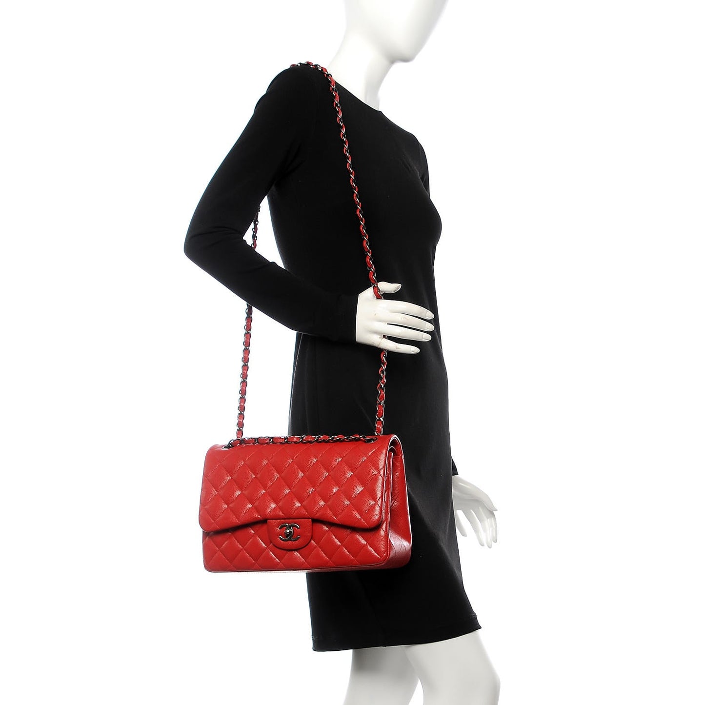 Caviar Quilted Jumbo Double Flap Red