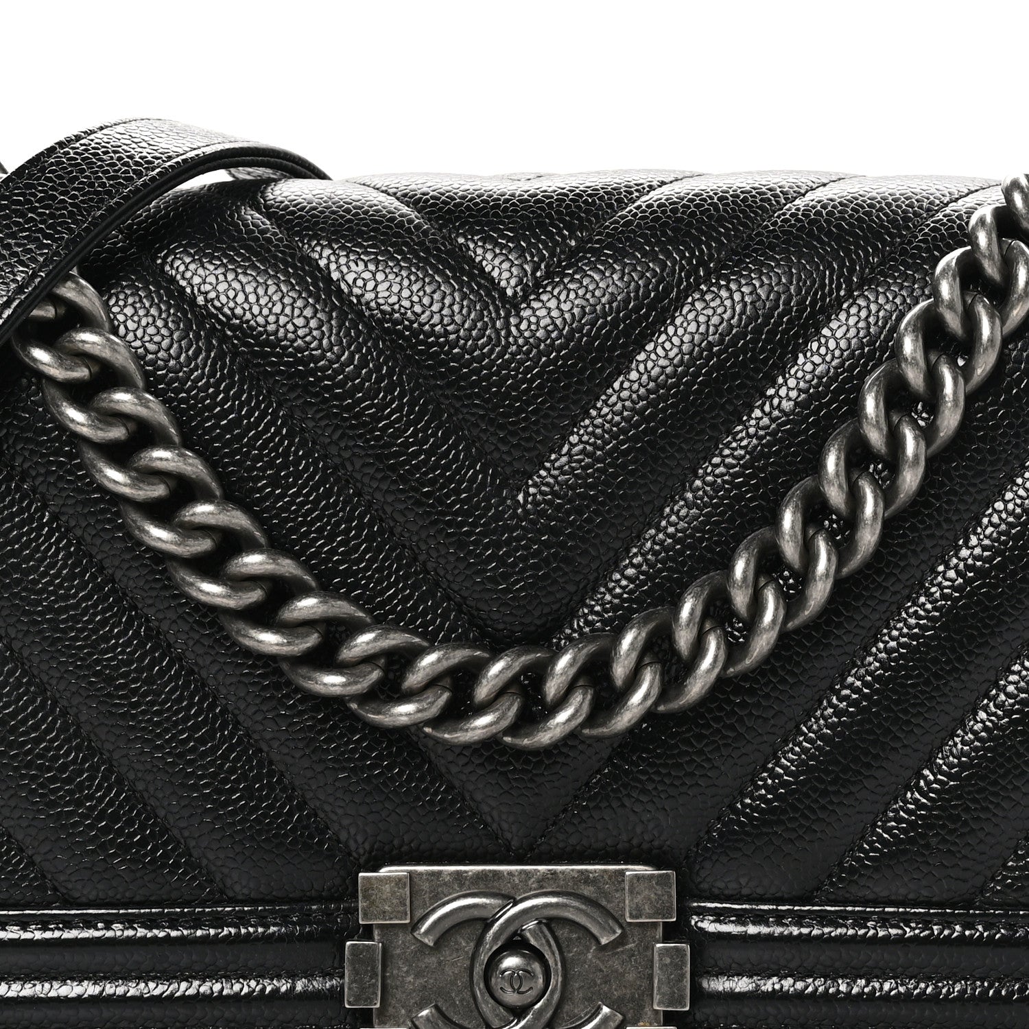 Chanel Caviar Chevron Quilted Medium Boy Flap Black 8 of 11