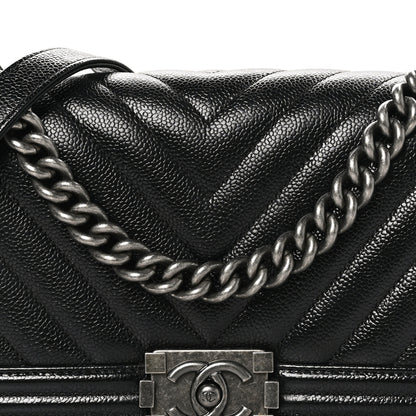 Chanel Caviar Chevron Quilted Medium Boy Flap Black 8 of 11