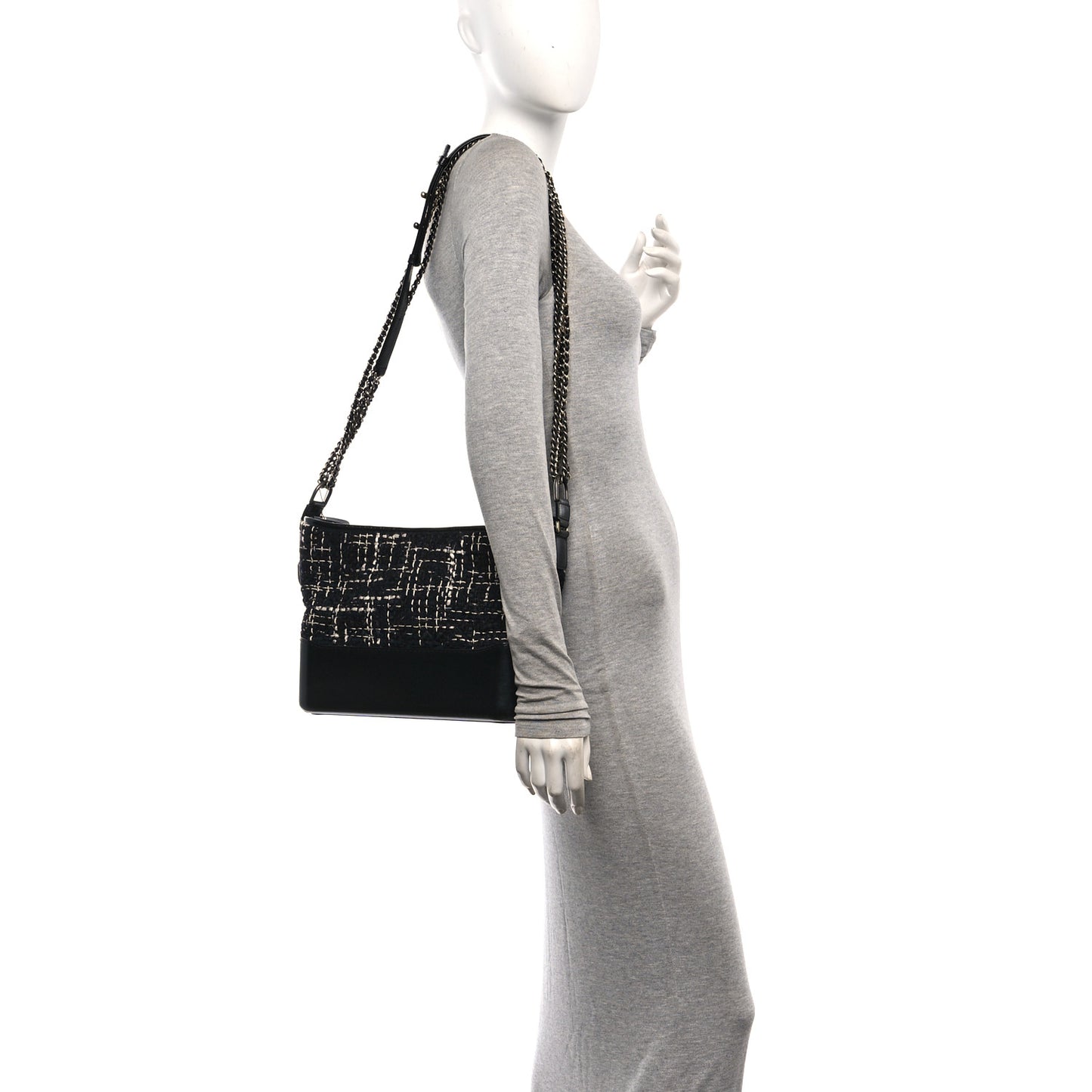 Tweed Calfskin Quilted Medium Gabrielle Hobo Black White