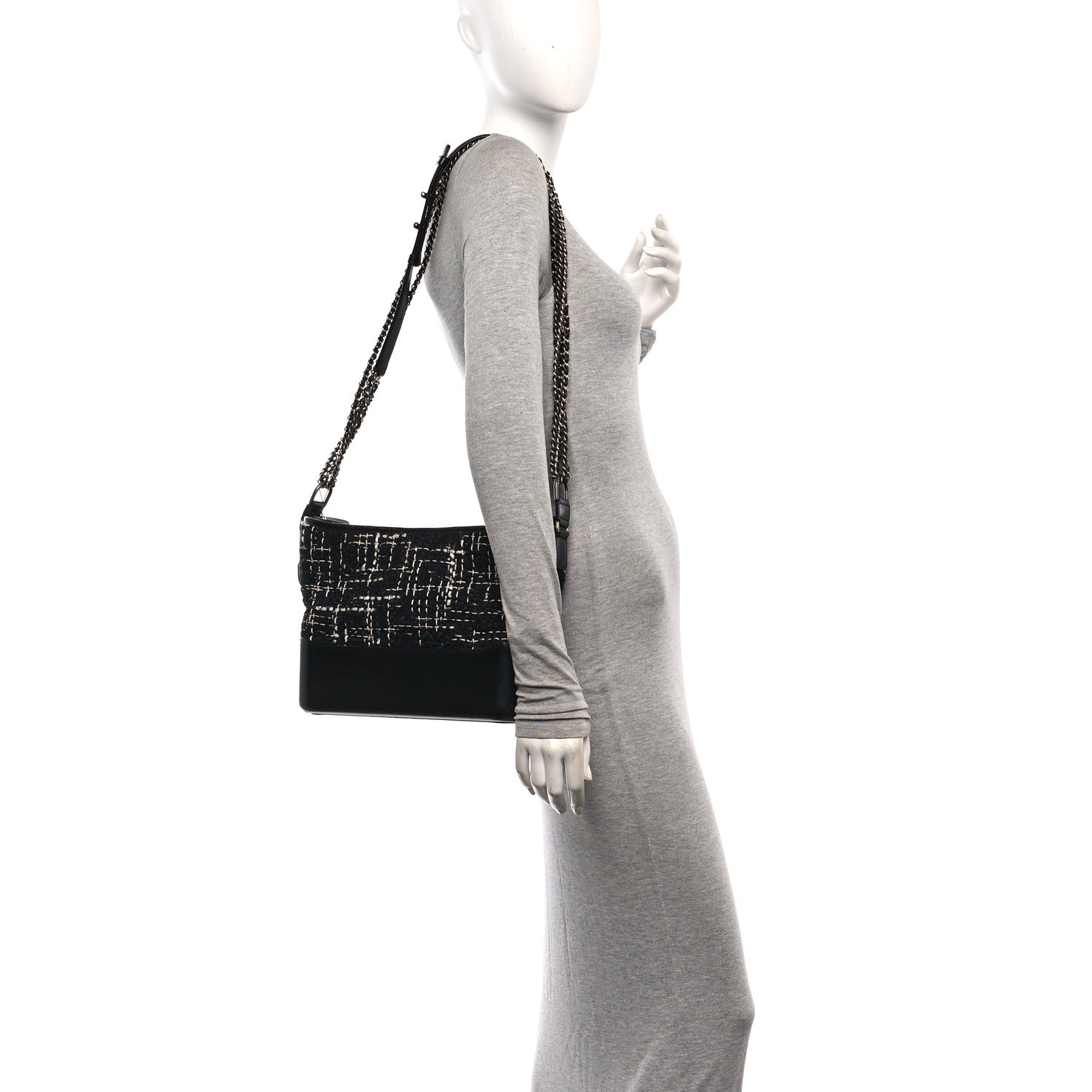 Chanel Tweed Calfskin Quilted Medium Gabrielle Hobo Black White 2 of 11