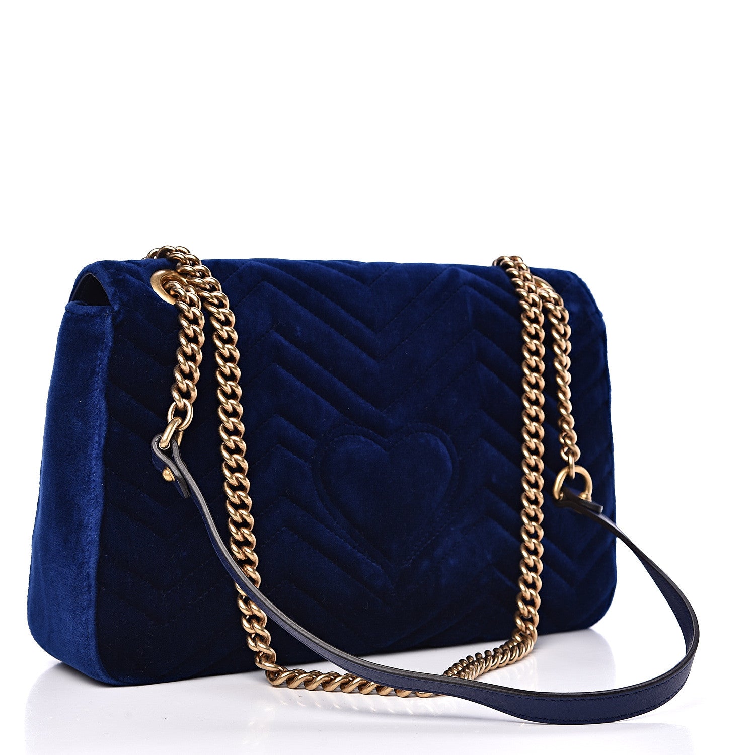 Gucci Velvet Matelasse Modern Embroidered Medium GG Marmont Shoulder Bag Cobalt 2 of 14