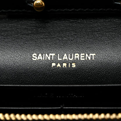 Saint Laurent Calfskin Crocodile Embossed Cassandre Wallet On Chain WOC Black 6 of 11