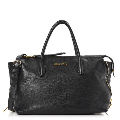 Miu Miu Goatskin Madras Zip Tote Nero Black 1 of 12
