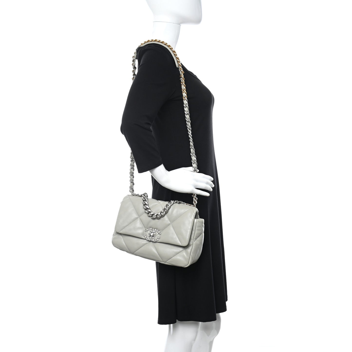 Goatskin Quilted Medium Chanel 19 Flap Grey