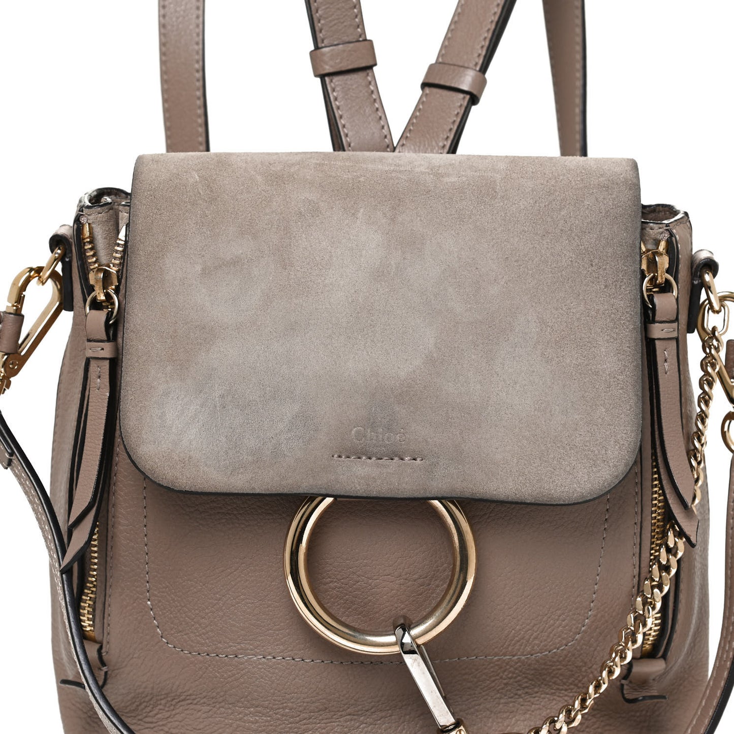 Suede Calfskin Small Faye Backpack Motty Grey