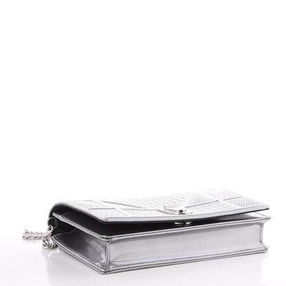 Christian Dior Metallic Patent Micro-Cannage Diorama Wallet on Chain Pouch Silver 4 of 7