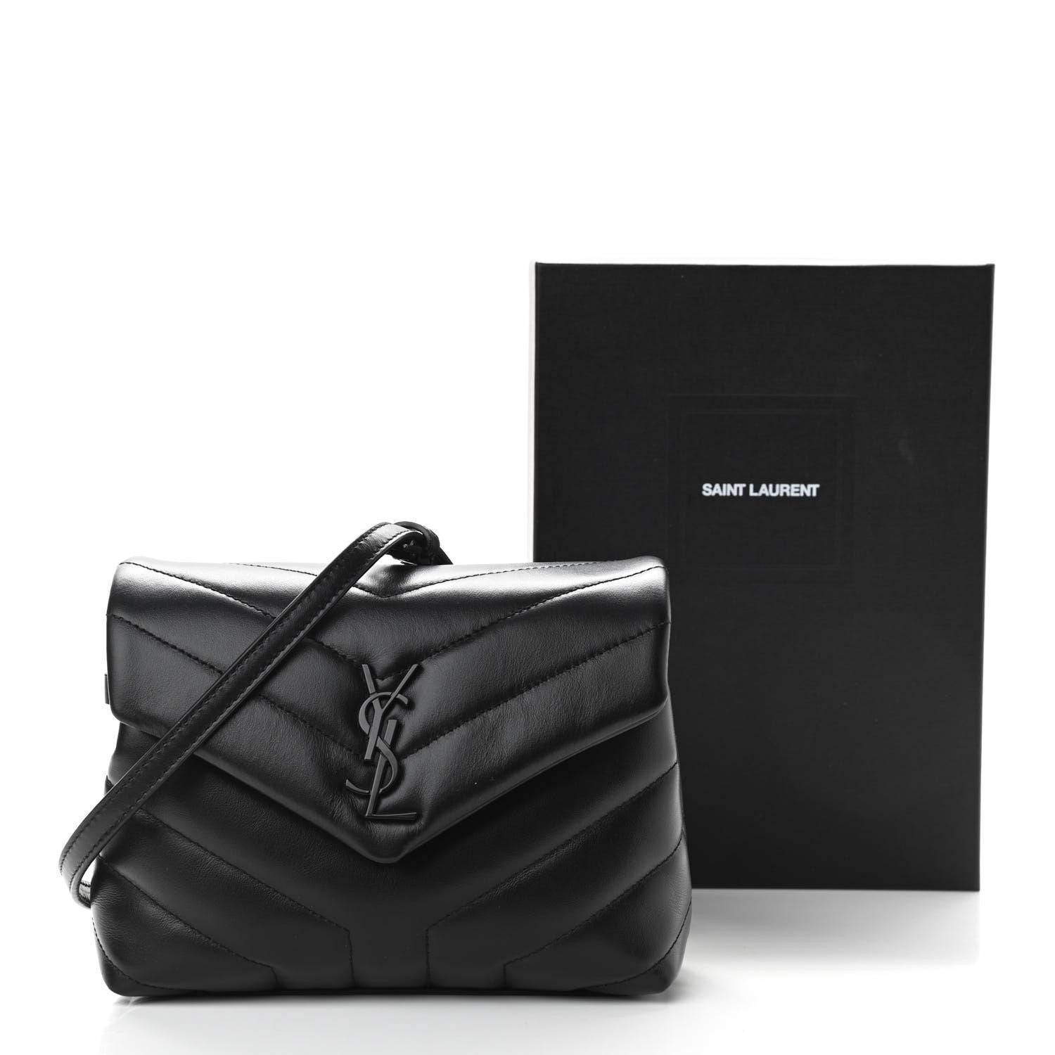Saint Laurent Calfskin Y Quilted Monogram Toy Loulou Crossbody Bag Black 11 of 11