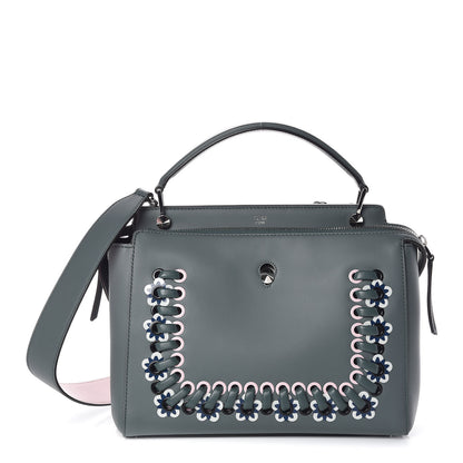 Fendi Vitello Baltico Shiny Nappa Lace Up Floral Dotcom Satchel Malachite 1 of 9