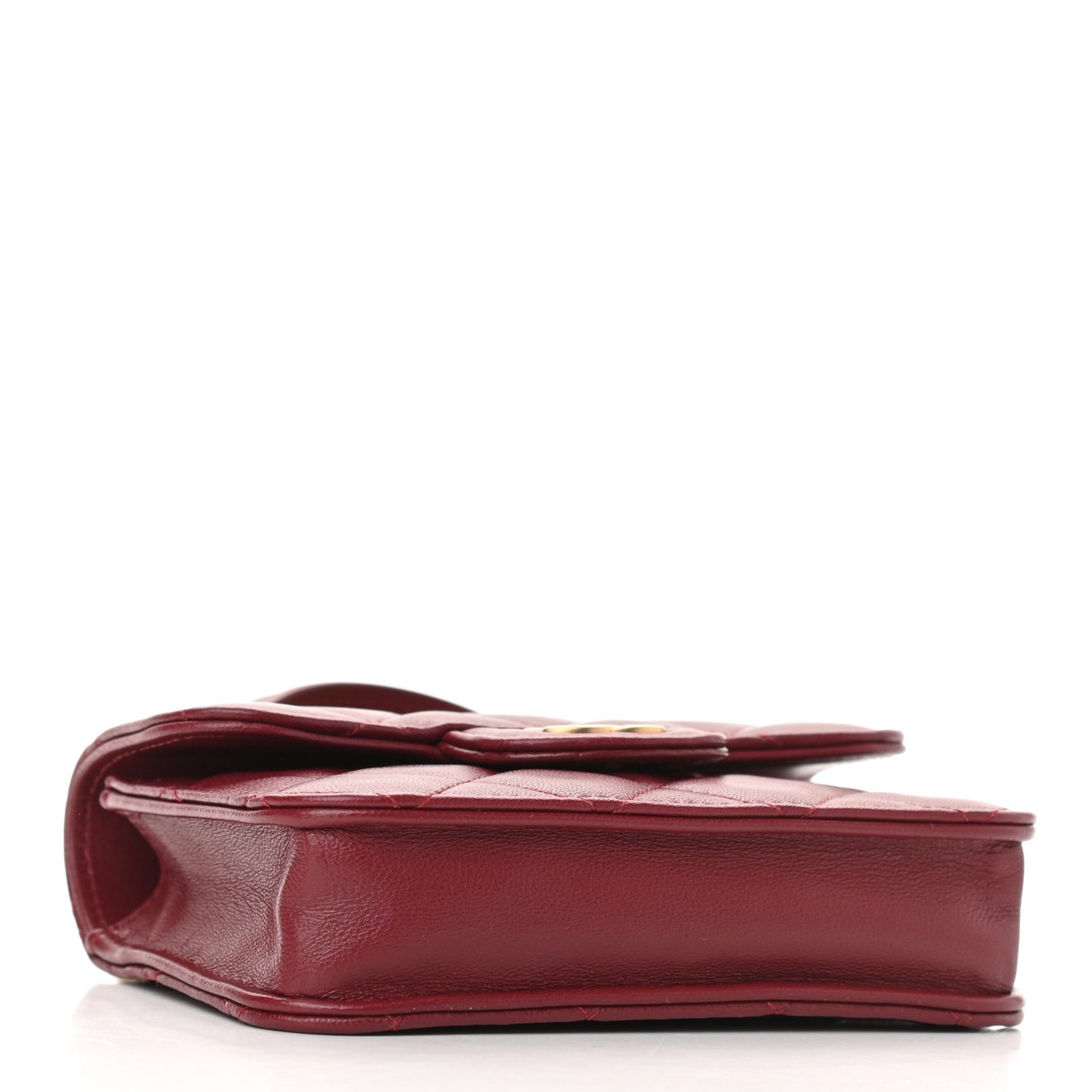 Lambskin Quilted Top Handle Flap Coin Purse With Chain Burgundy