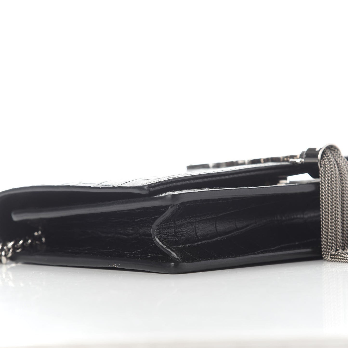 Calfskin Crocodile Embossed Kate Monogram Tassel Chain Wallet Black