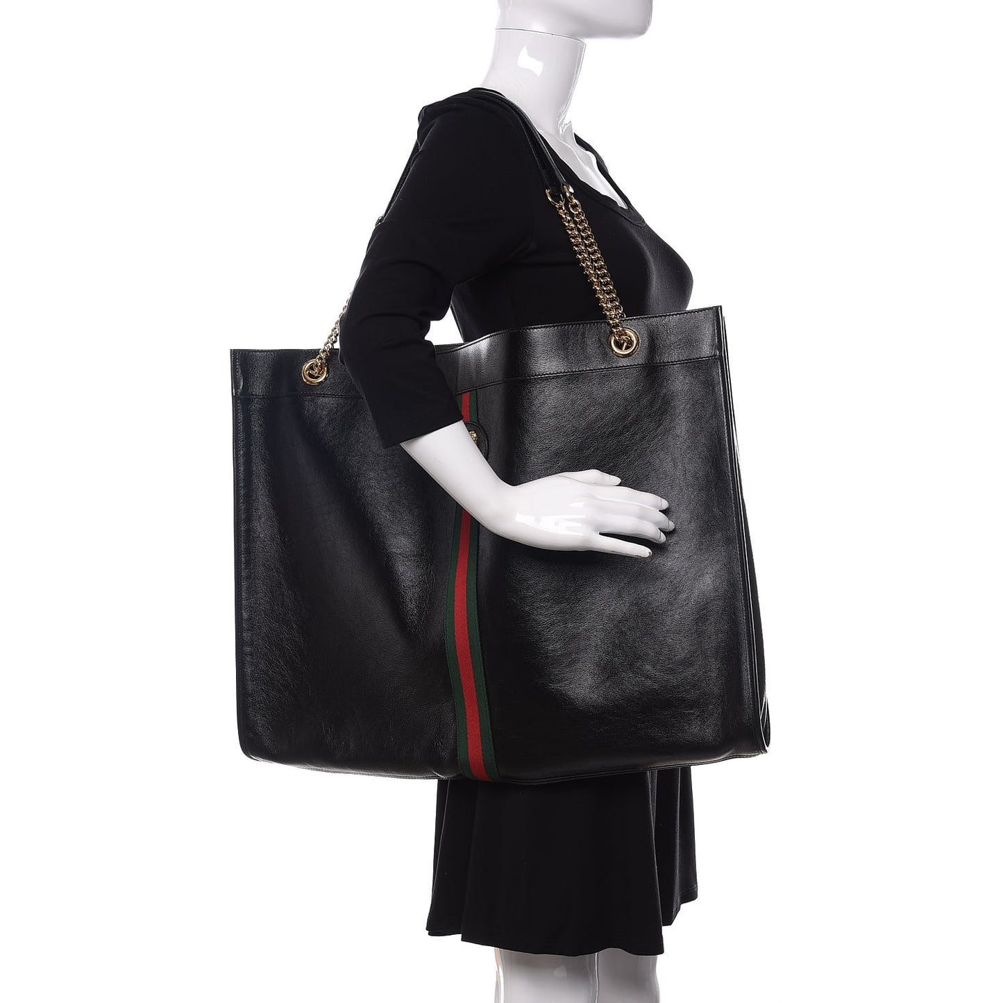 Calfskin Maxi Rajah Chain Tote Black