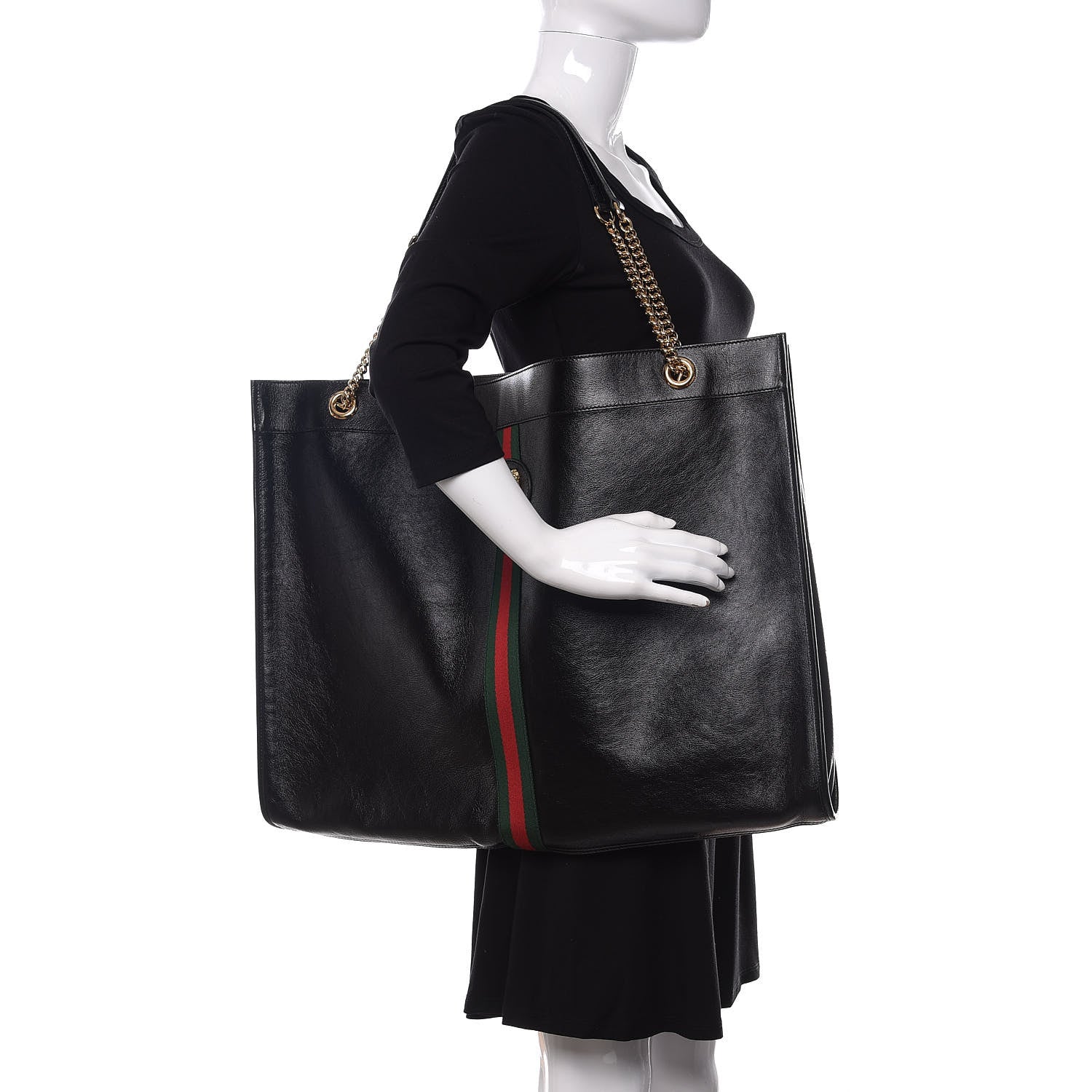Gucci Calfskin Maxi Rajah Chain Tote Black 2 of 7