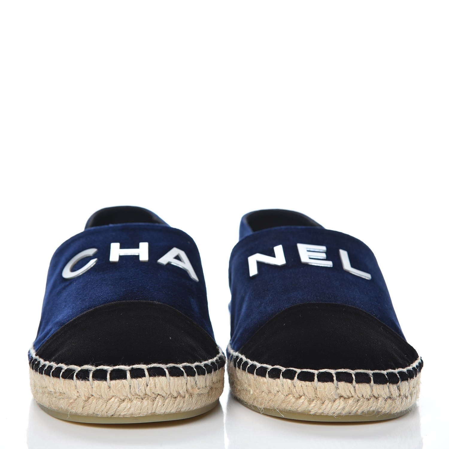 Chanel Velvet Logo Espadrilles 39 Navy Black 2 of 8