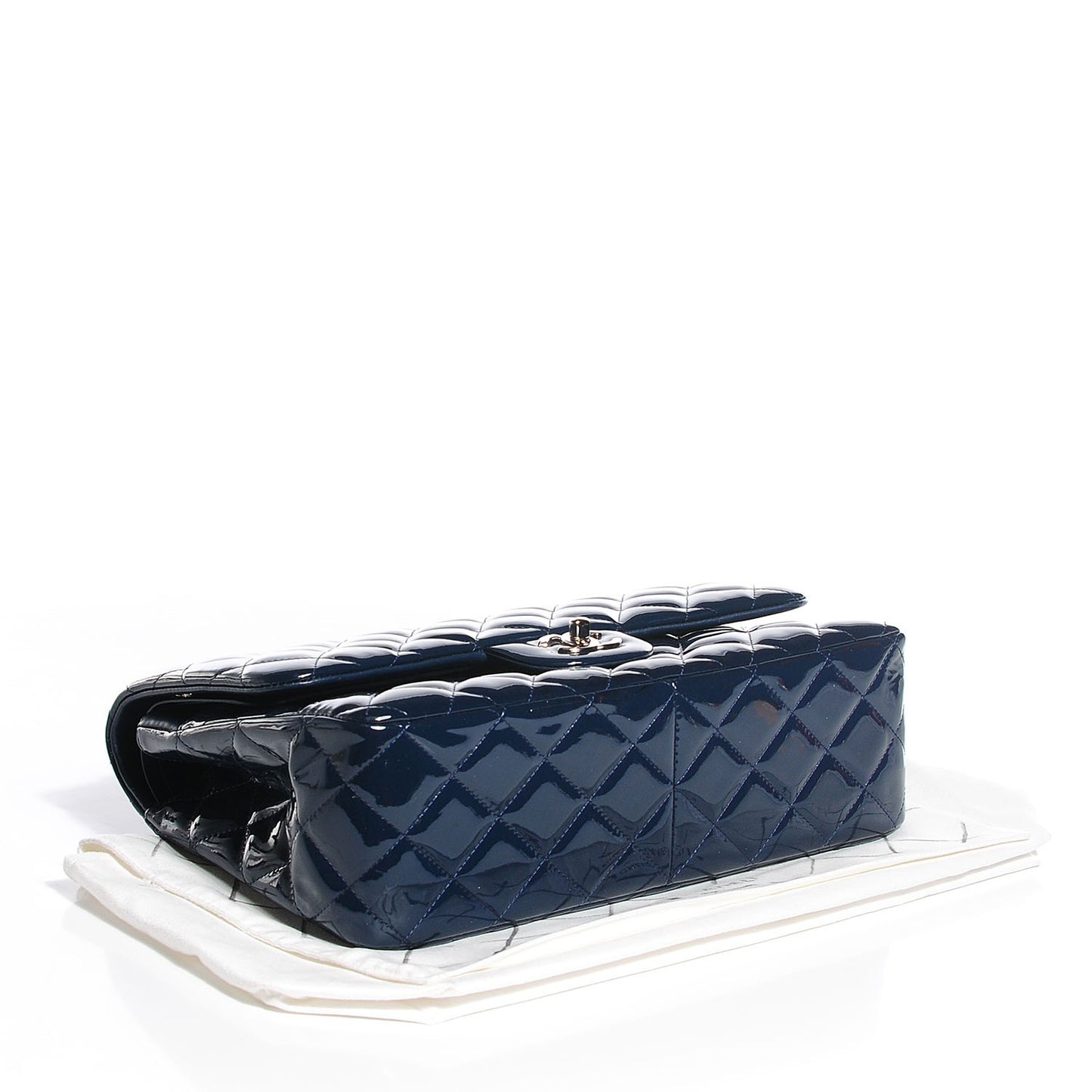 Patent Calfskin Quilted Jumbo Double Flap Blue