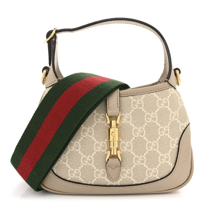 Gucci GG Supreme Monogram Textured Dollar Calfskin Mini Jackie 1961 Hobo Beige Mystic White Oatmeal 1 of 10